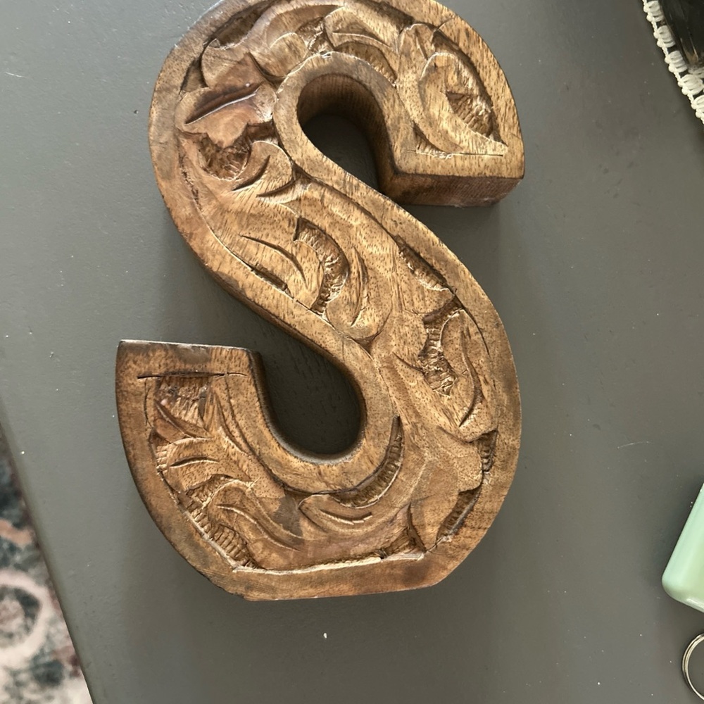 Home Essentials Carved Wooden Letter S Decor - Brown